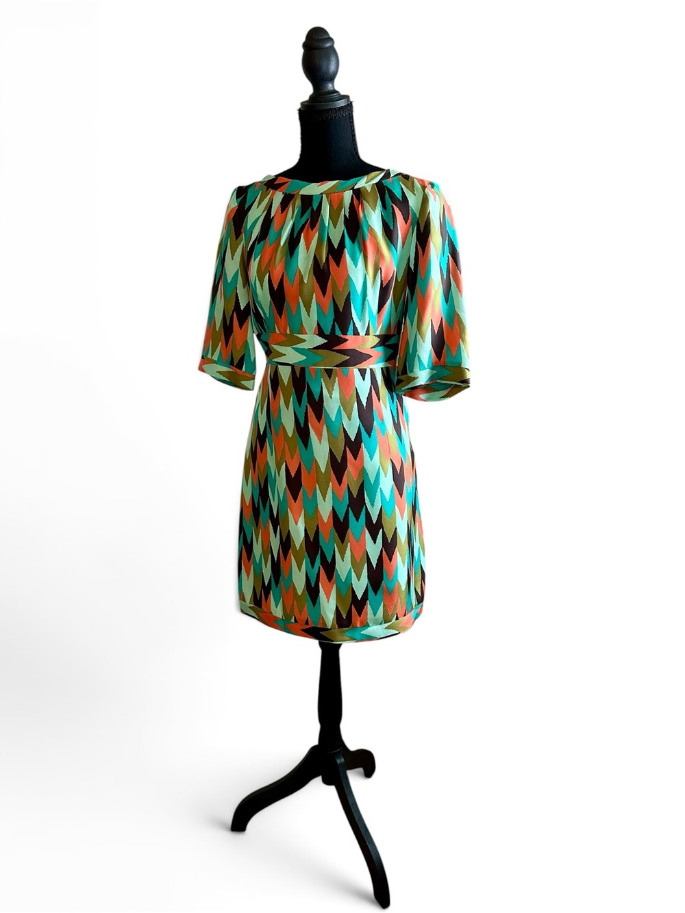 Milly Chevron Print Dress in Teal, Orange & Olive